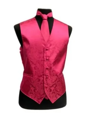 Men's Hot Pink Paisley Vest with Neck Tie