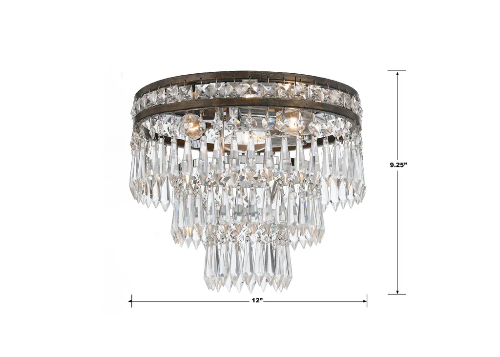 Mercer 3 Light Hand Cut Crystal English Bronze Flush Mount