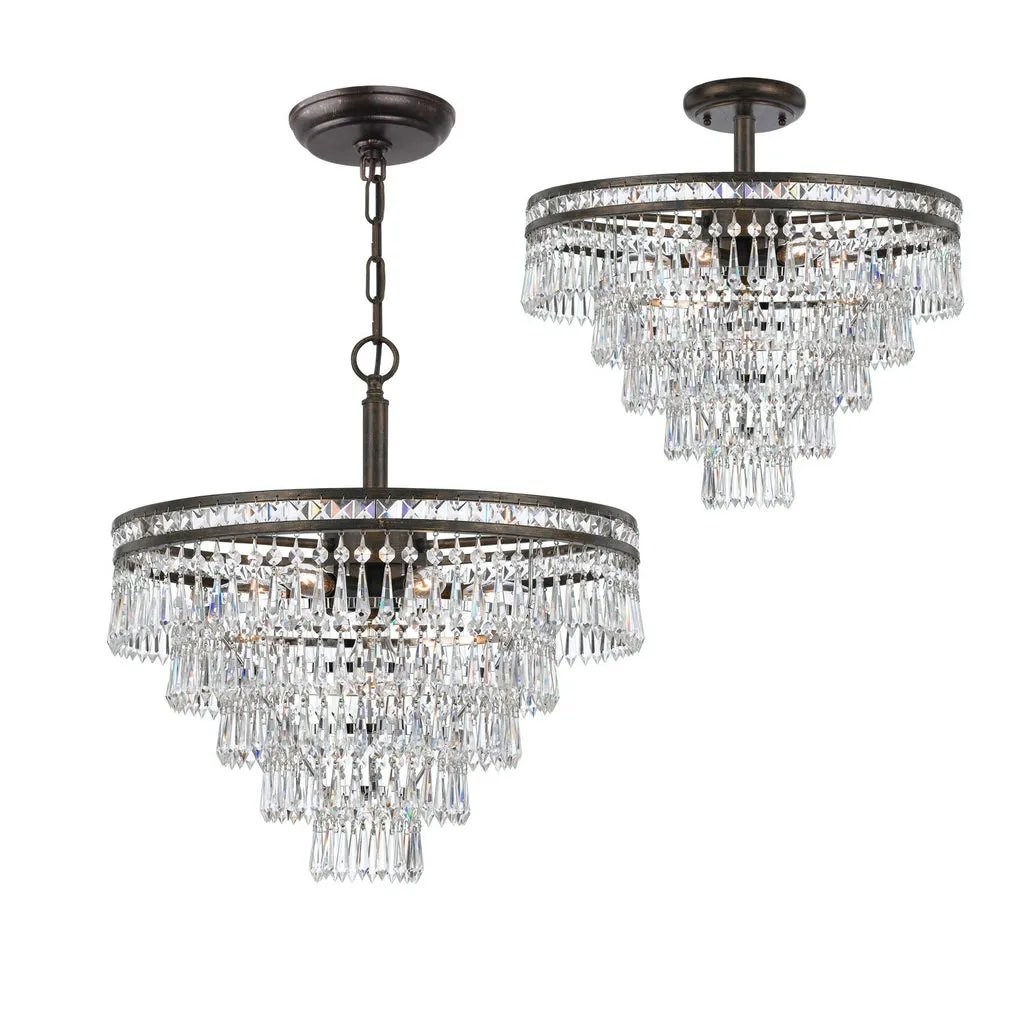 Mercer 7 Light Hand Cut Crystal English Bronze Chandelier