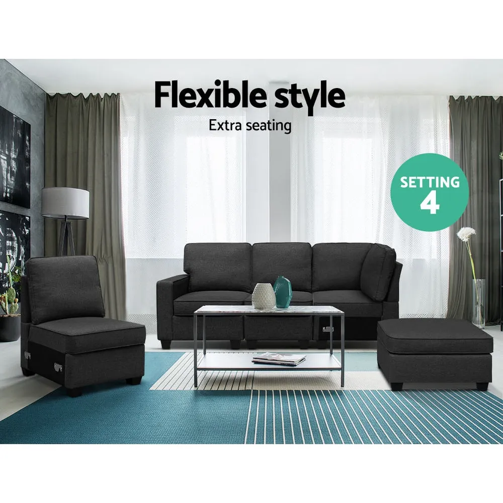 Modular 5-Seater Sofa Chaise Set, Dark Grey, Artiss