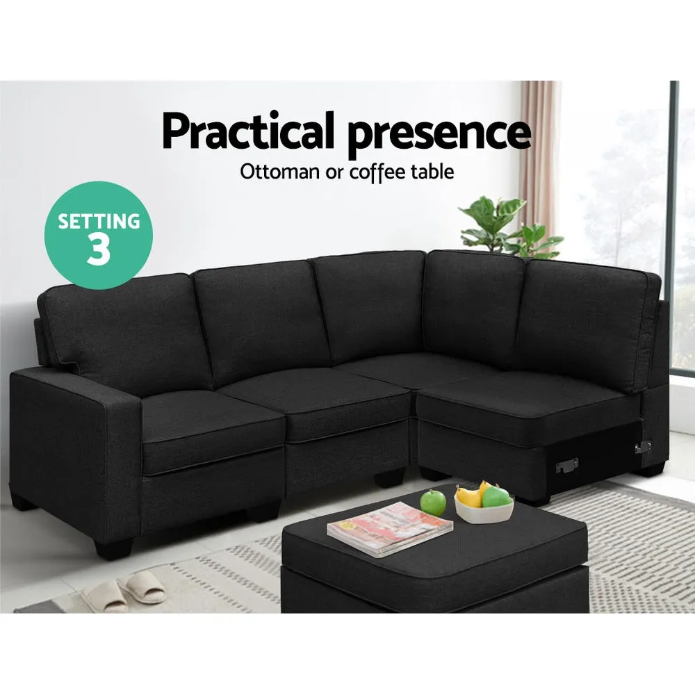 Modular 5-Seater Sofa Chaise Set, Dark Grey, Artiss