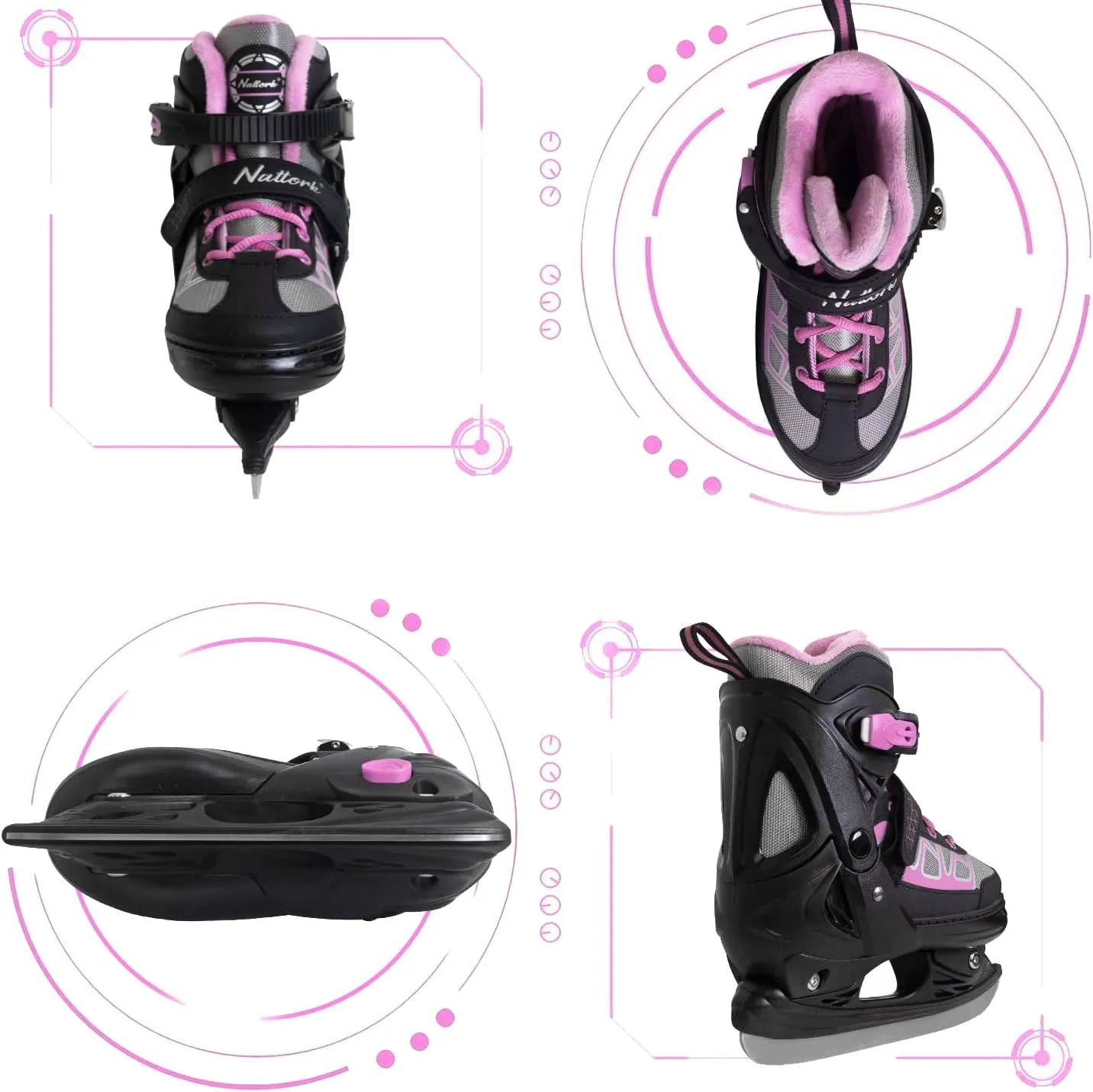 Nattork Adjustable Ice Skates for Kids - Pink