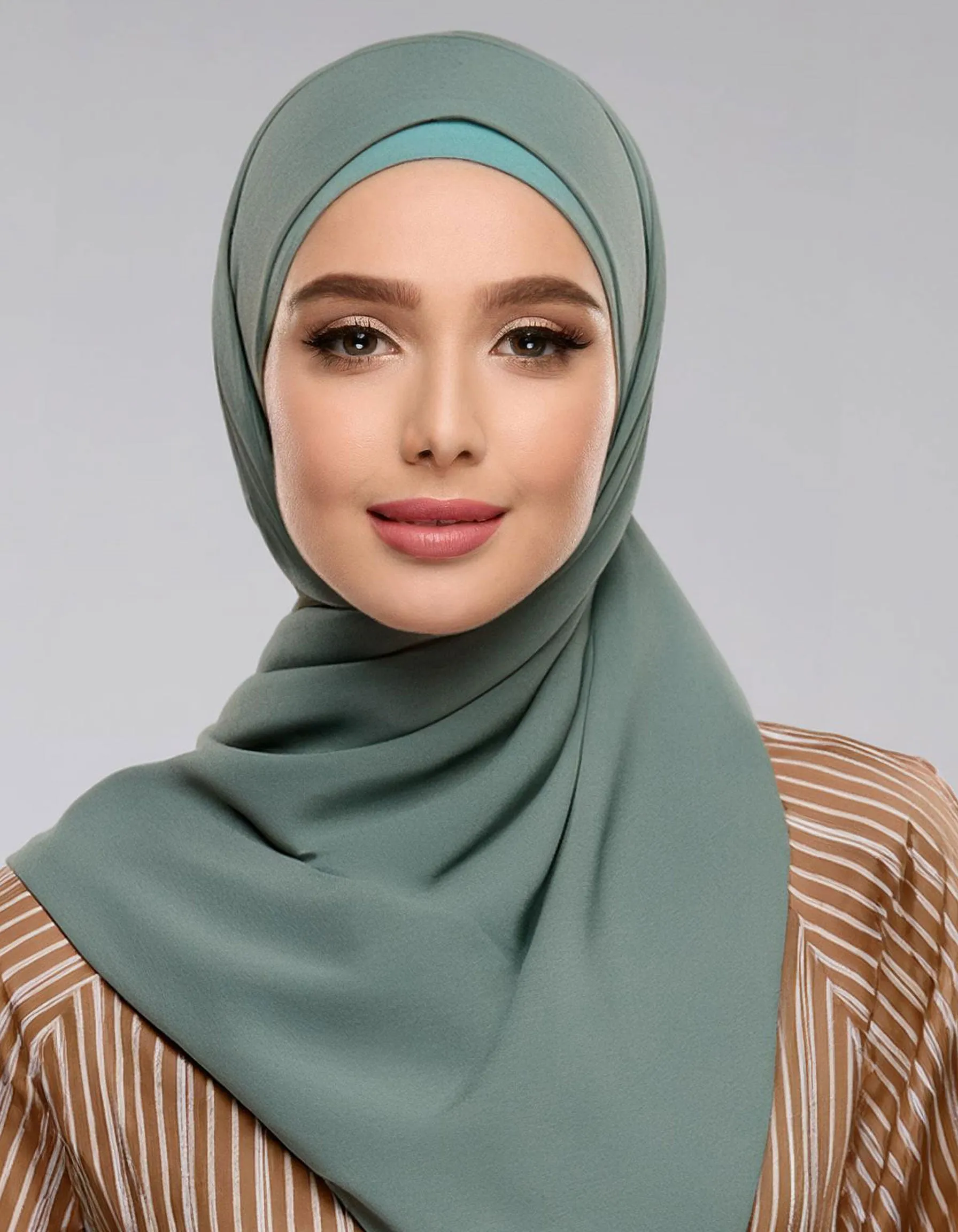 Olive Green Striped Hijab