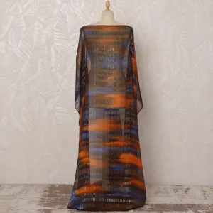 Orange and Blue Striped Somali Silk Chiffon Dirac Fabric with Metallic Lurex Design, 3.5 Meters, 140 cm Width - Made in South Korea-D20843