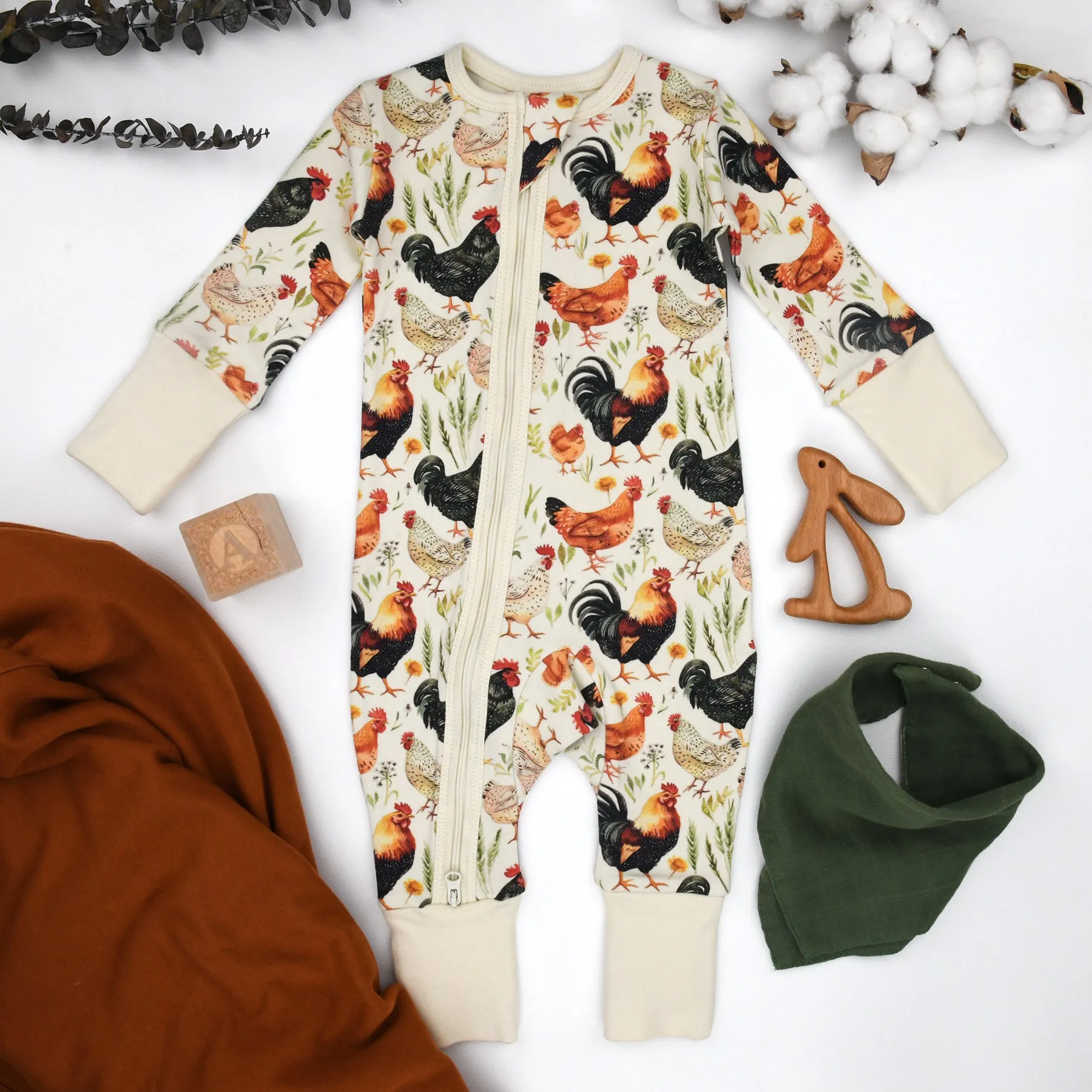 Organic Cotton Baby Pajamas 2-Way Zip Front Zipper Sleeper, Barley