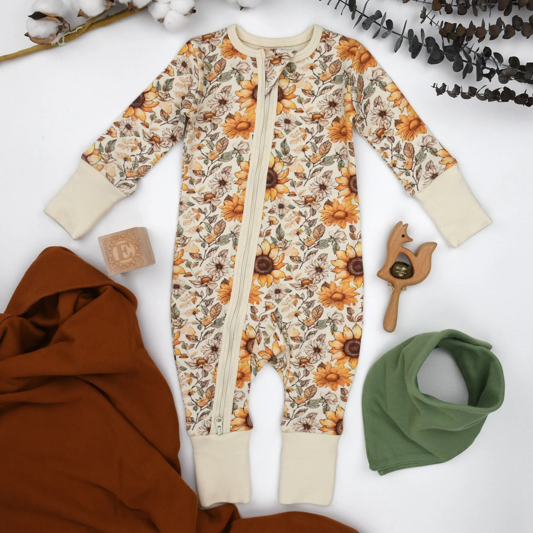 Organic Cotton Baby Pajamas 2-Way Zip Front Zipper Sleeper, Bryony