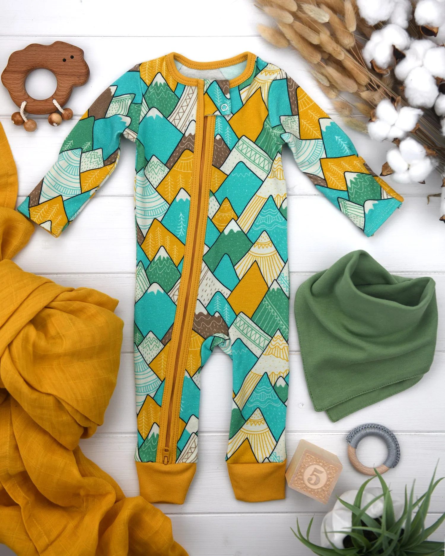 Organic Cotton Baby Pajamas 2-Way Zip Front Zipper Sleeper, Mountains