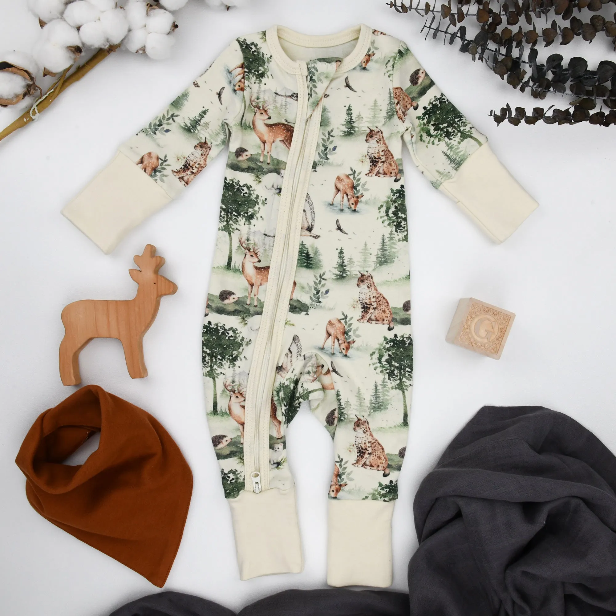 Organic Cotton Baby Pajamas 2-Way Zip Front Zipper Sleeper, Oak