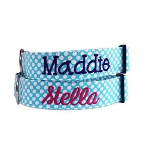 Personalized Dog Collar | Aqua Polka Dot Dog Collar | Duke & Fox