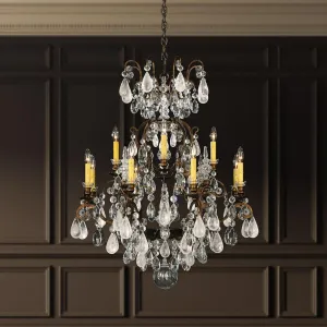 Renaissance Rock Crystal 13 Light Heirloom Bronze Chandelier with Amethyst & Black Diamond Colors Rock Crystal