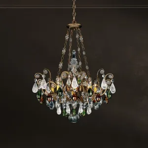 Renaissance Rock Crystal 8 Light Heirloom Gold Chandelier with Amethyst & Black Diamond Colors Rock Crystal