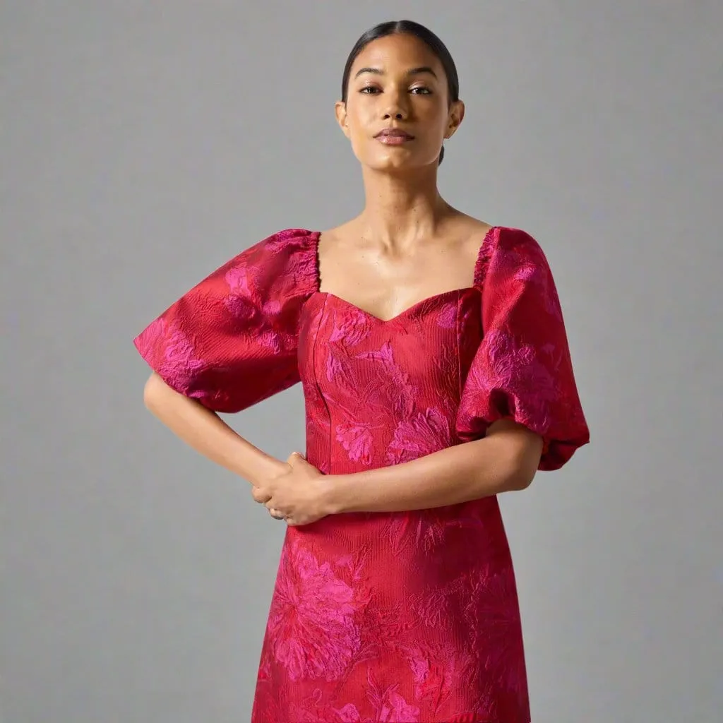 Ro&Zo Lola Pink Jacquard Puff Sleeve Mini Dress In Pink