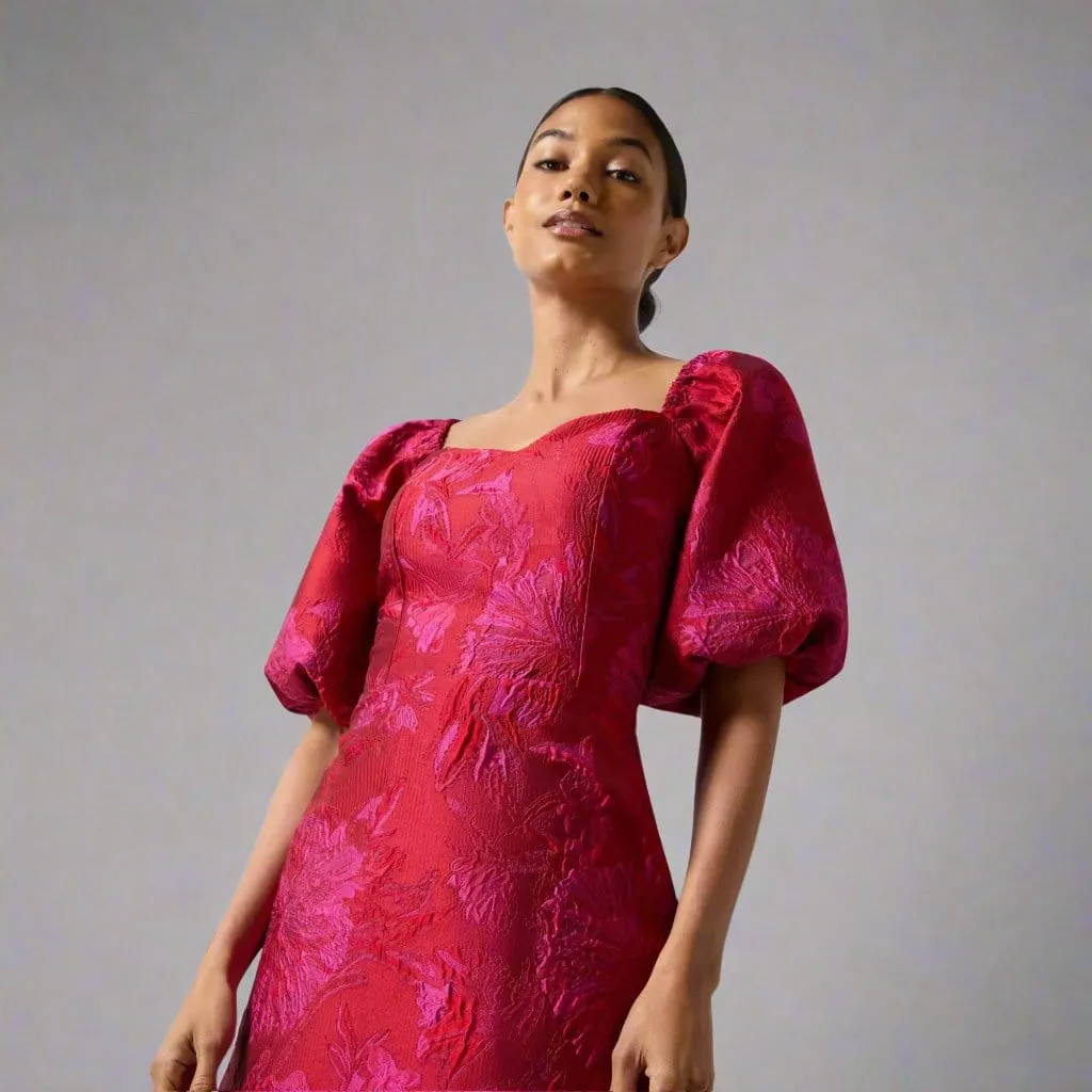 Ro&Zo Lola Pink Jacquard Puff Sleeve Mini Dress In Pink