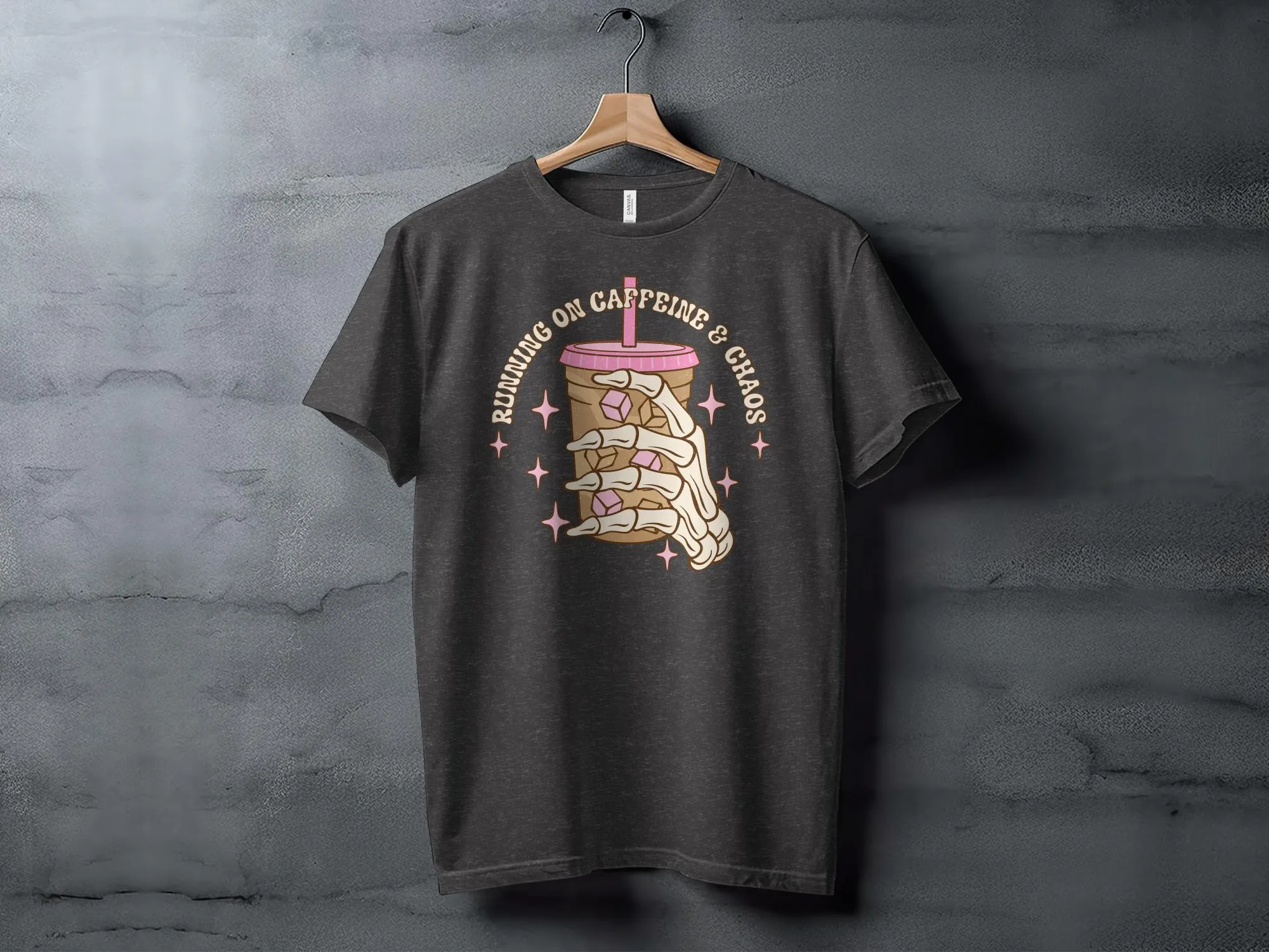 Running on Caffeine and Chaos Coffee T-Shirt, Vintage Style Graphic Tee, Casual Women's Shirt, Coffee Lover Gift, Soft Cotton Top