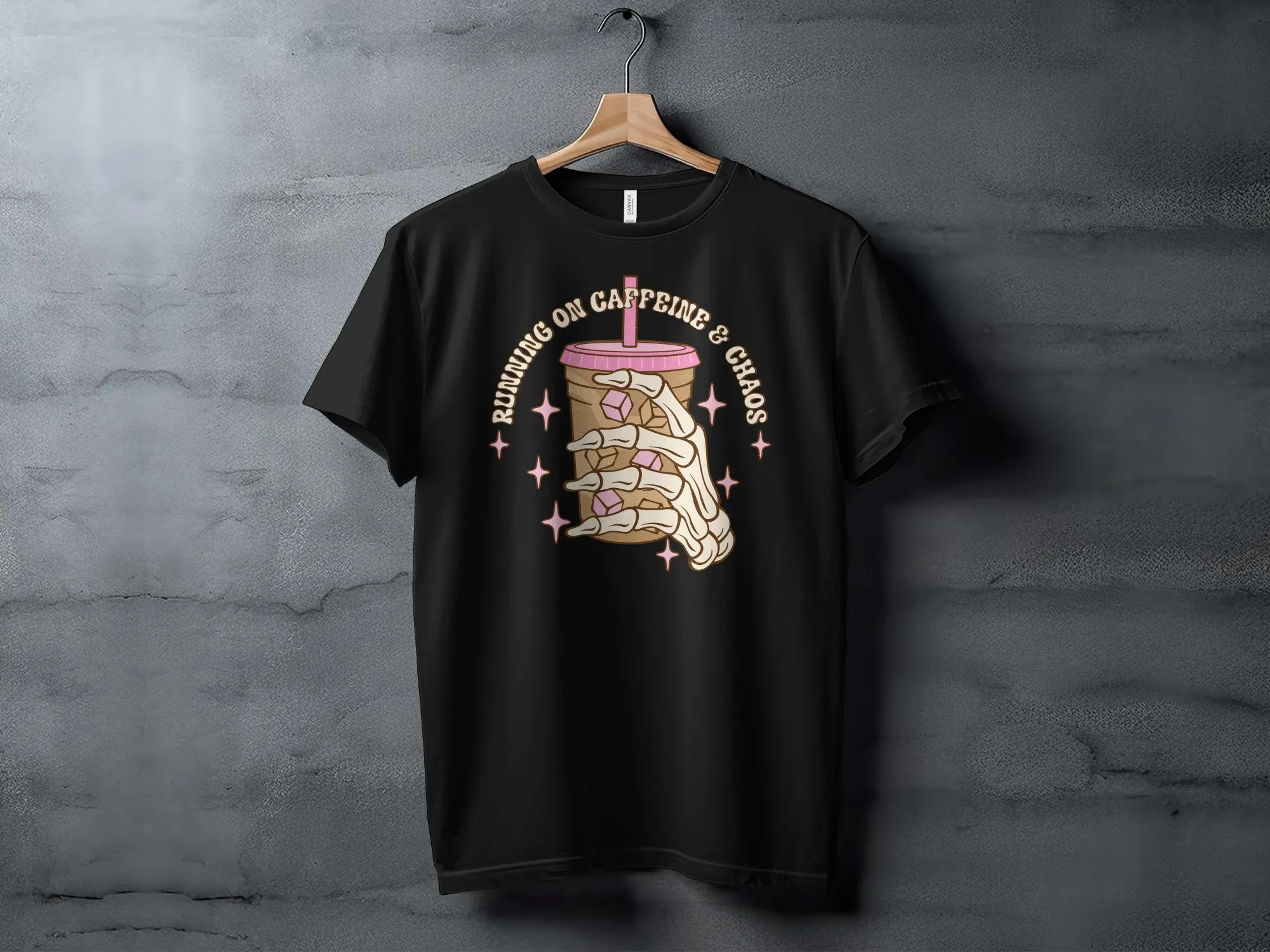 Running on Caffeine and Chaos Coffee T-Shirt, Vintage Style Graphic Tee, Casual Women's Shirt, Coffee Lover Gift, Soft Cotton Top