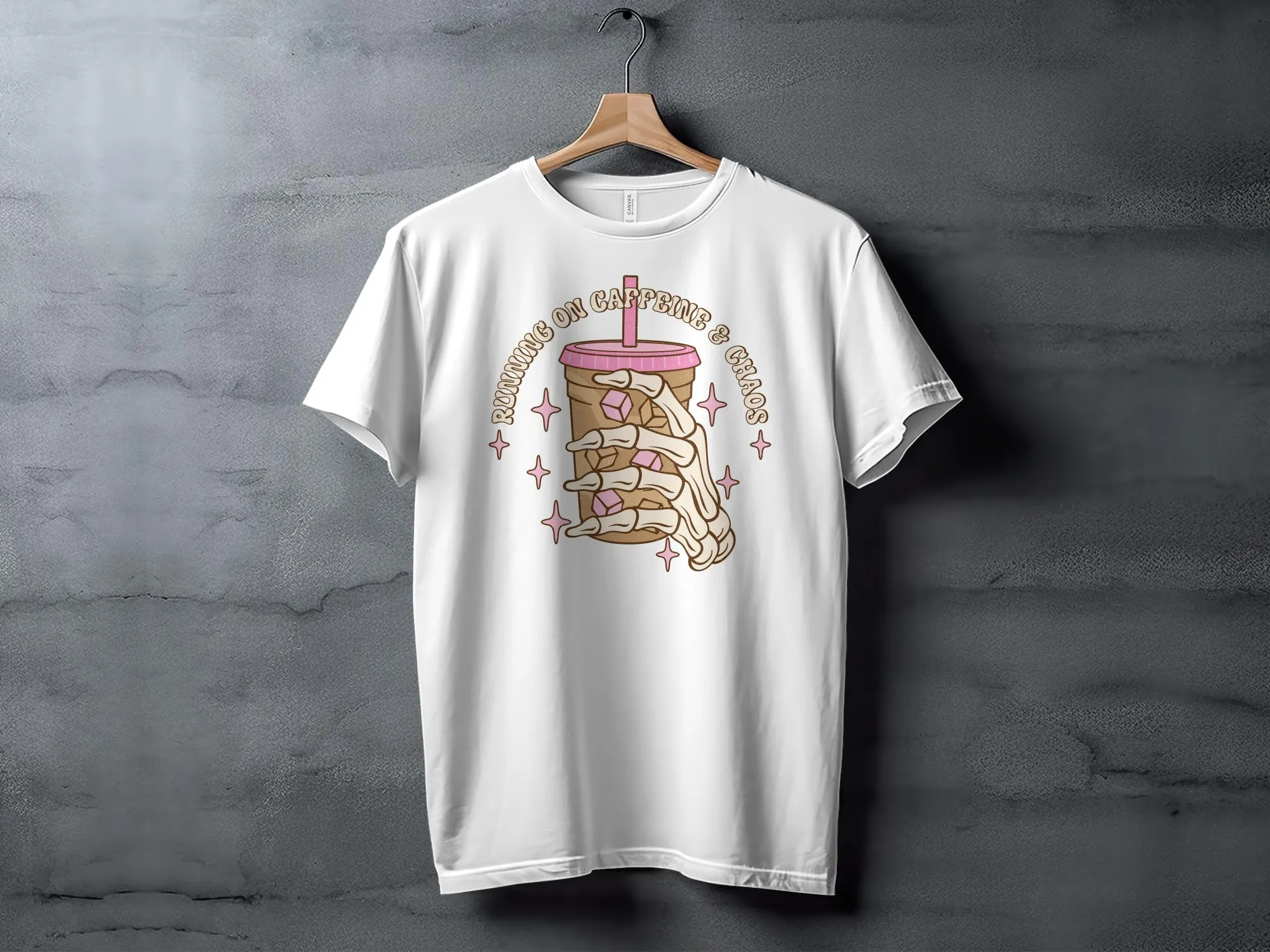 Running on Caffeine and Chaos Coffee T-Shirt, Vintage Style Graphic Tee, Casual Women's Shirt, Coffee Lover Gift, Soft Cotton Top