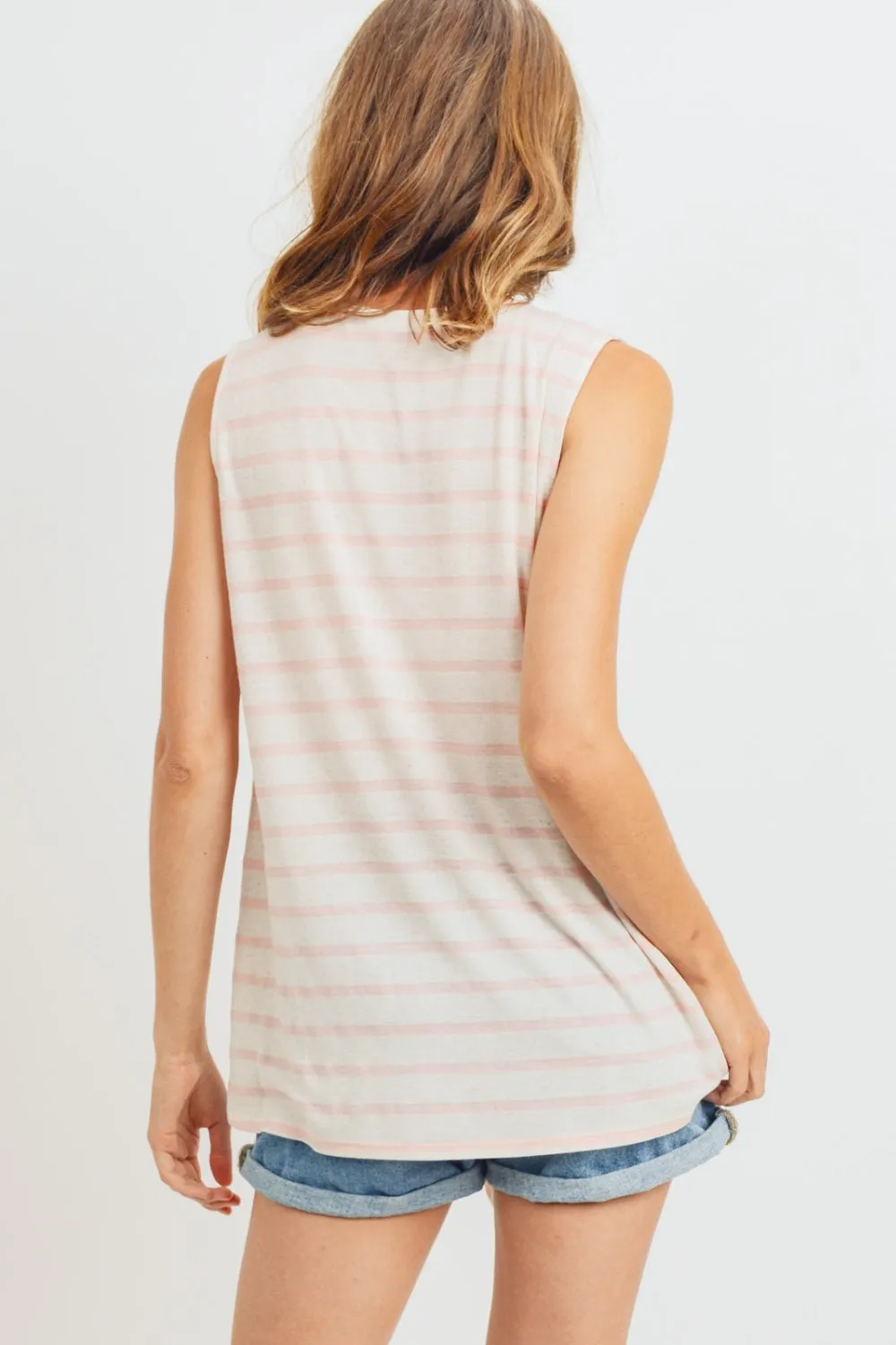 Sleeveless Front Tie Striped Top