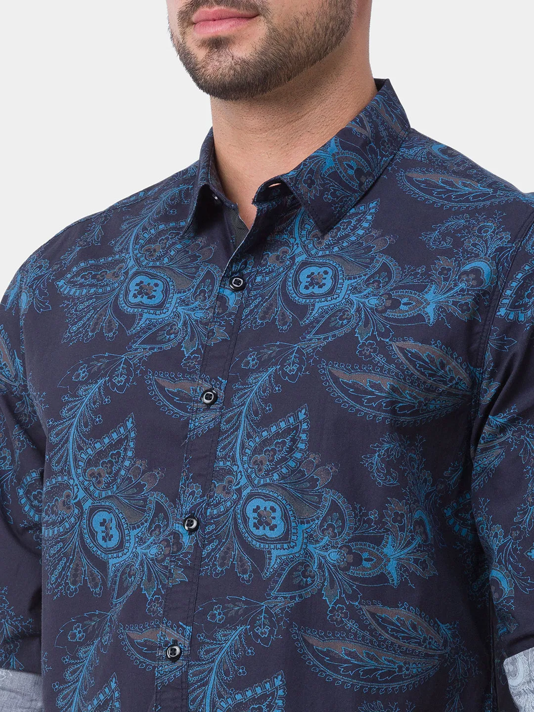 Spykar Black Cotton Full Sleeve Printed Shirt For Men