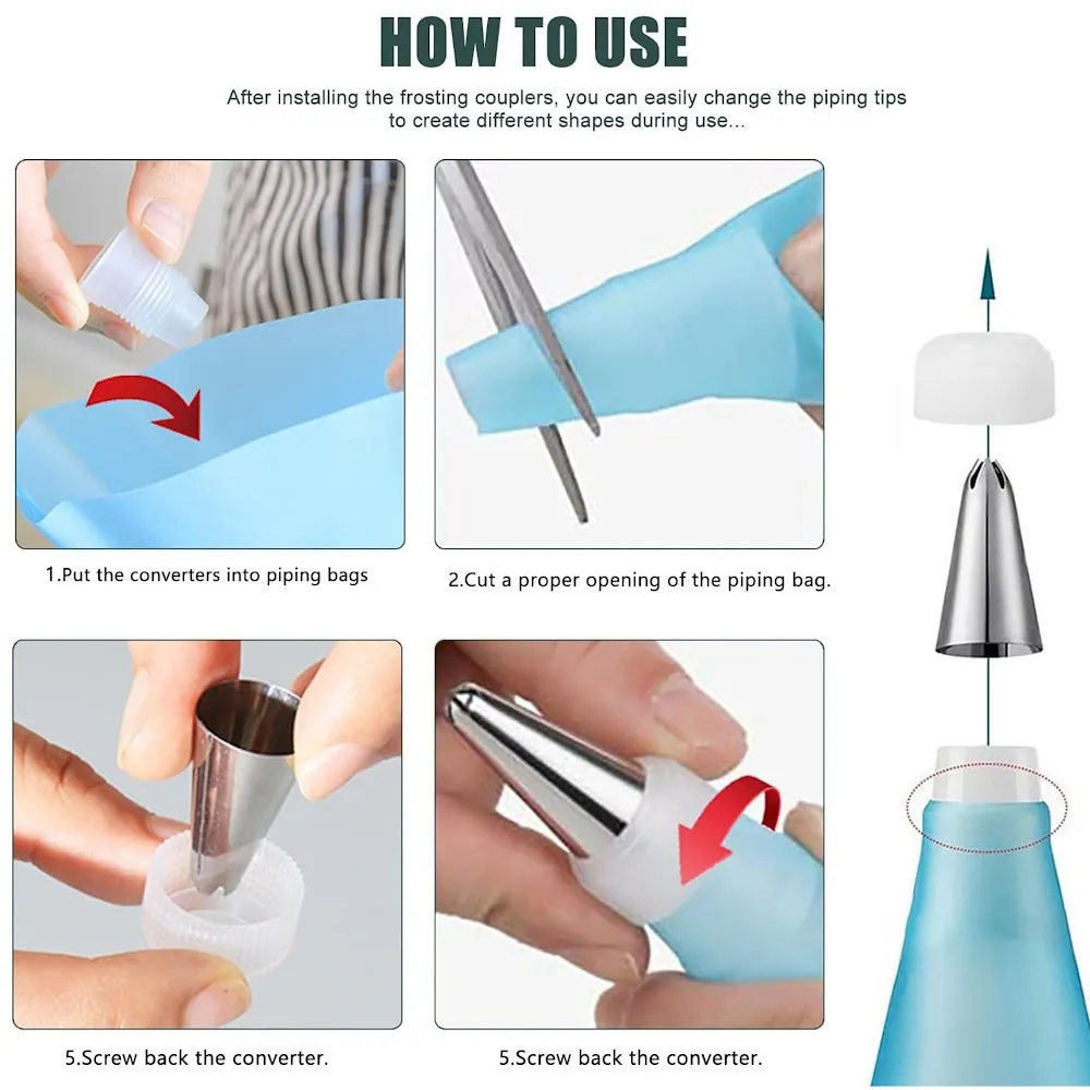 StitchesandTweed Reusable Pastry Bag Silicone Piping Tool Kit Cake Decoration with Cake Scraper - Arctic Blue