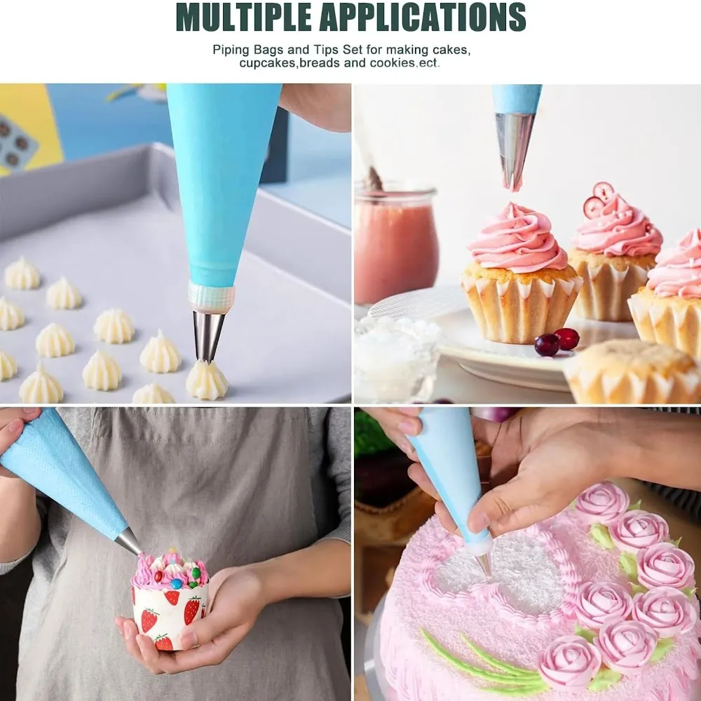 StitchesandTweed Reusable Pastry Bag Silicone Piping Tool Kit Cake Decoration with Cake Scraper - Arctic Blue