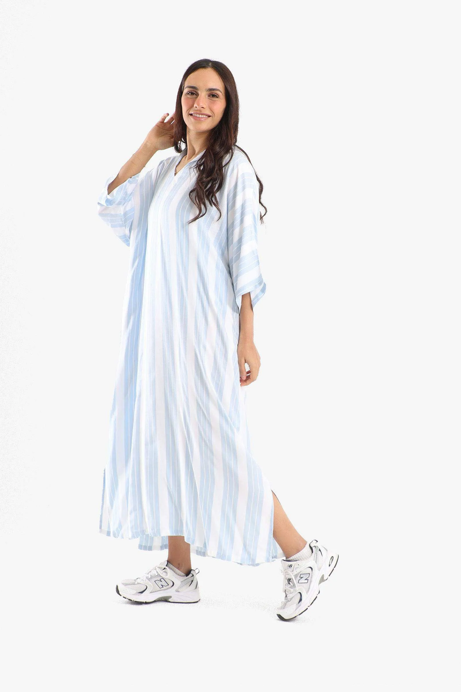 Striped Dress with Hooded Neck