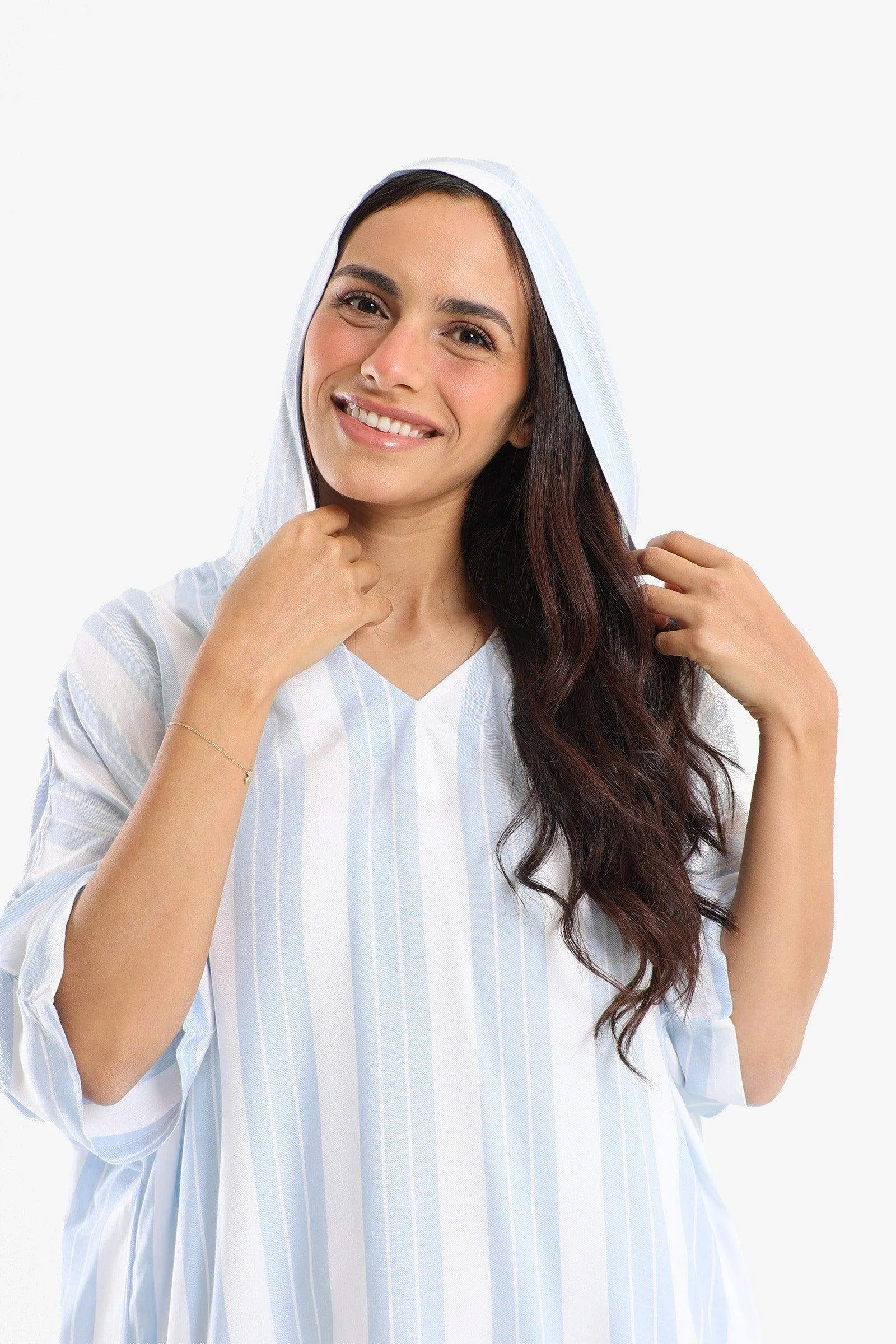 Striped Dress with Hooded Neck