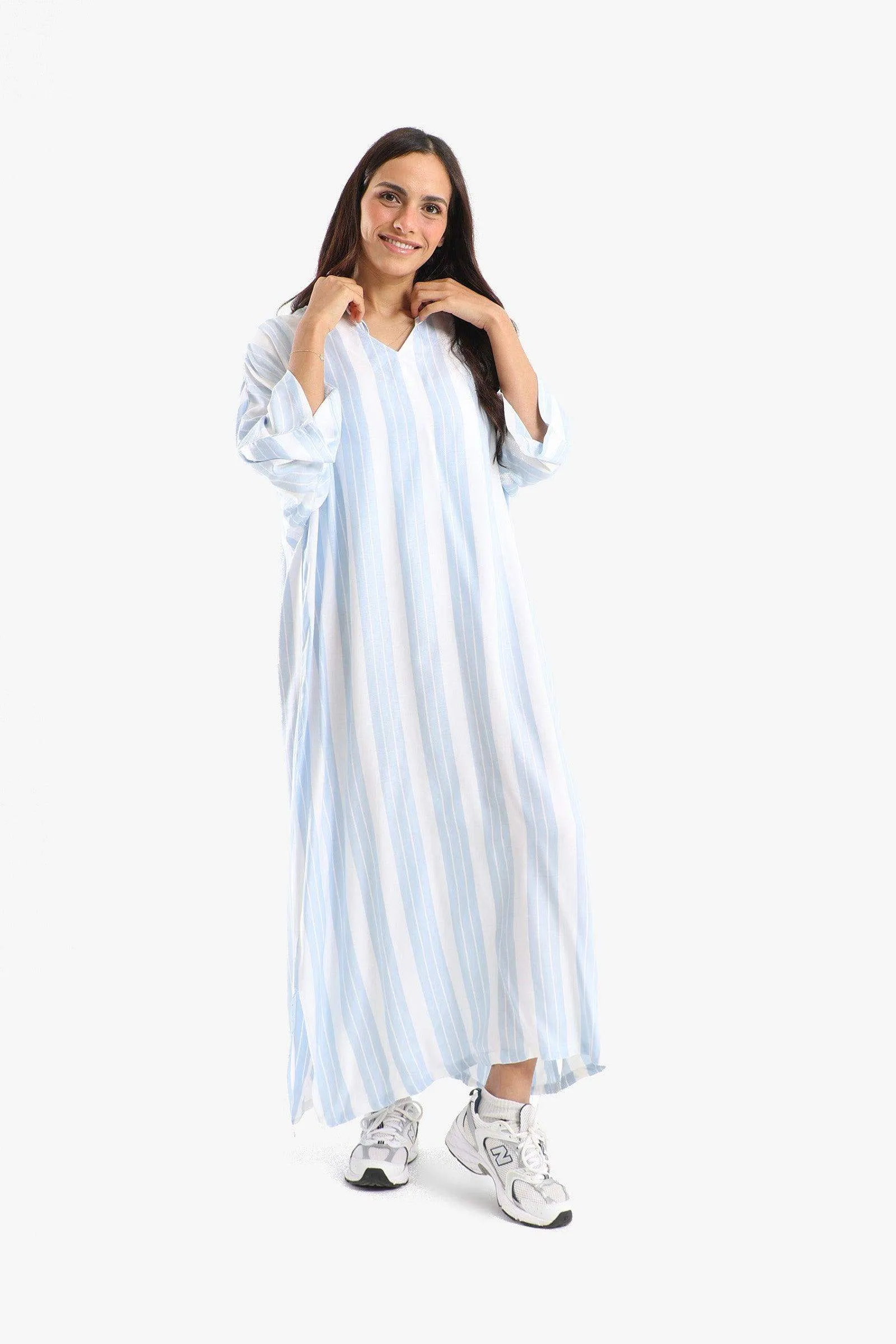 Striped Dress with Hooded Neck