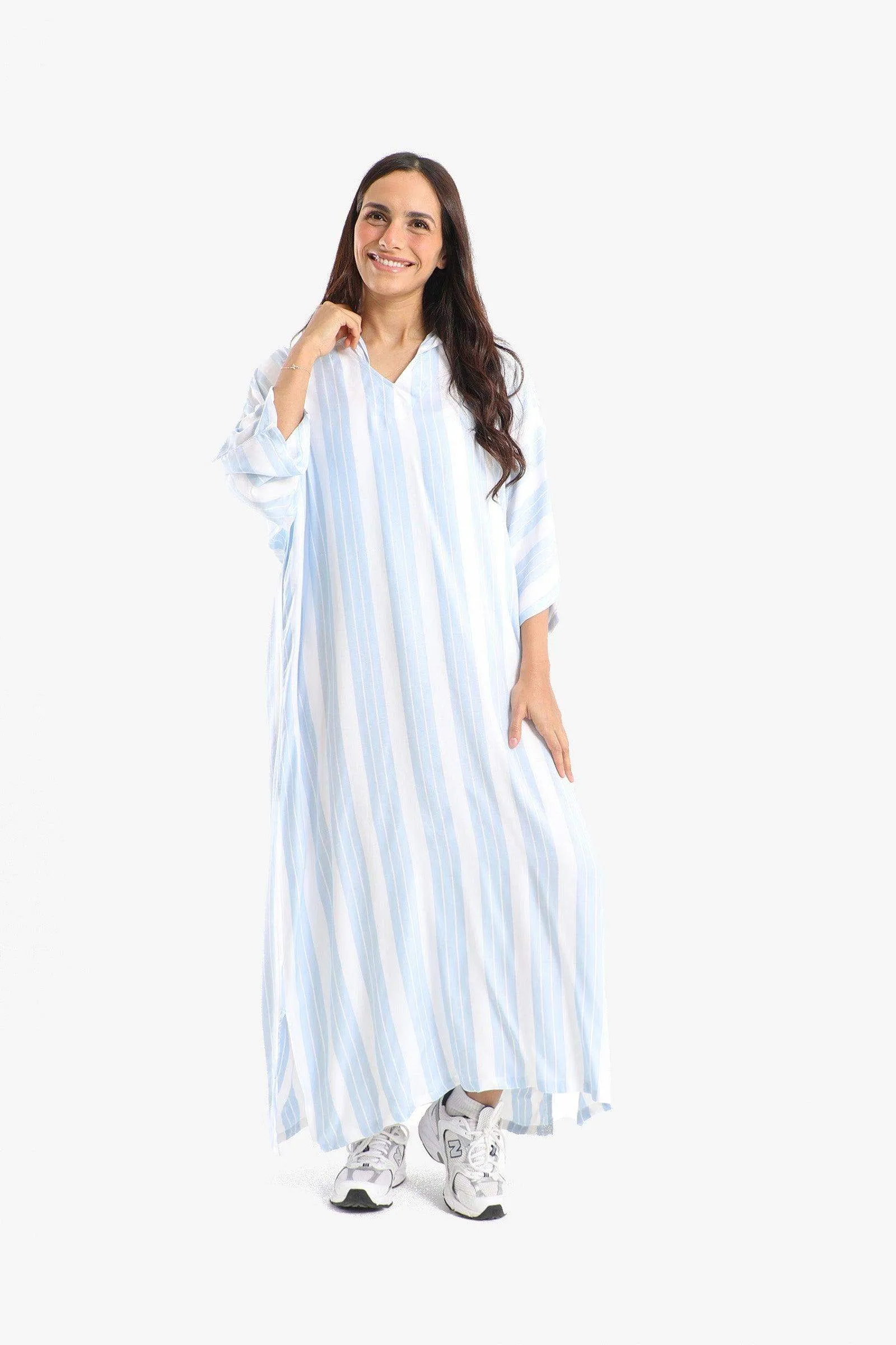 Striped Dress with Hooded Neck