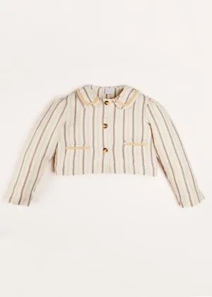 Striped Linen Cropped Jacket in Beige (4-10yrs)