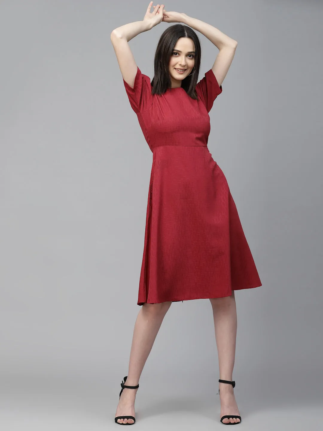 Style Quotient Women Maroon Solid Polyester Regular Smart Casual Dress