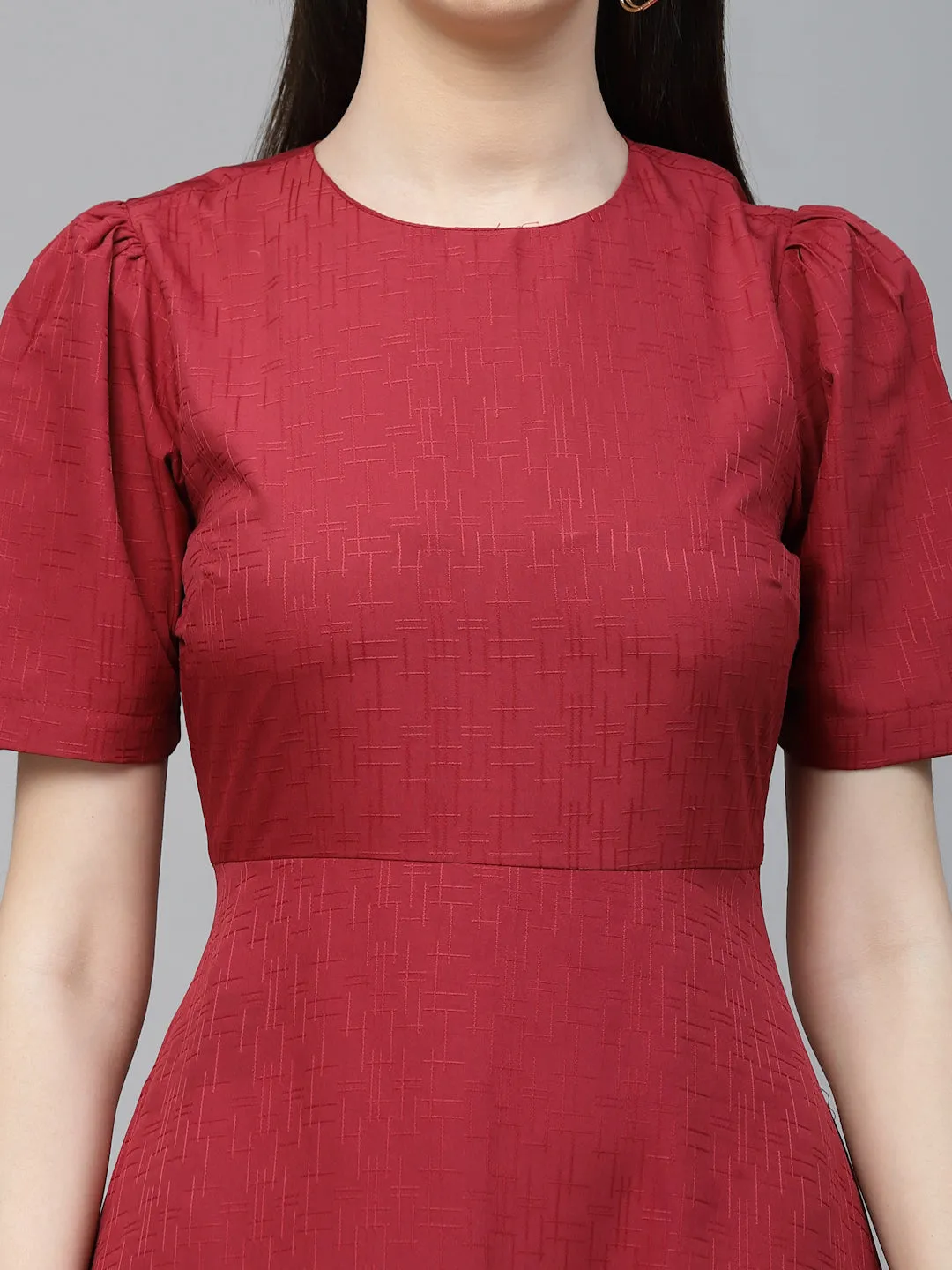 Style Quotient Women Maroon Solid Polyester Regular Smart Casual Dress