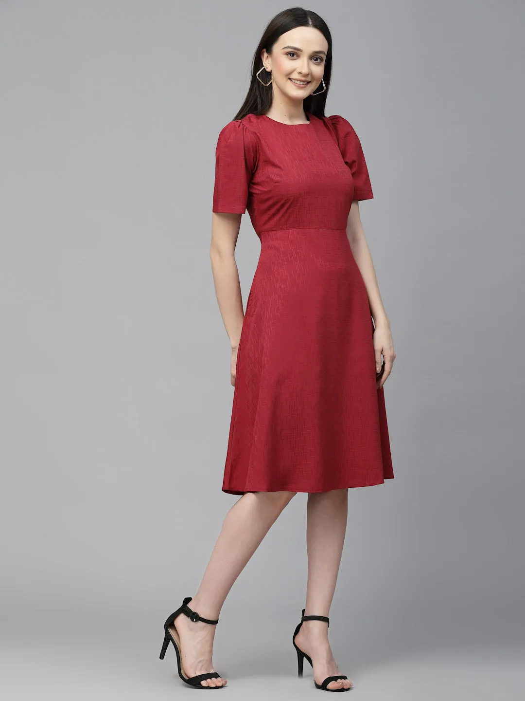 Style Quotient Women Maroon Solid Polyester Regular Smart Casual Dress