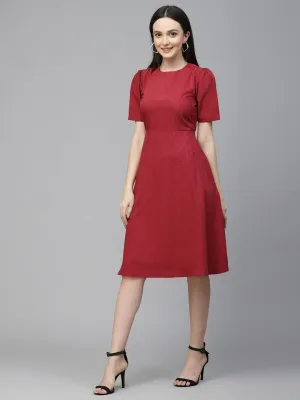 Style Quotient Women Maroon Solid Polyester Regular Smart Casual Dress