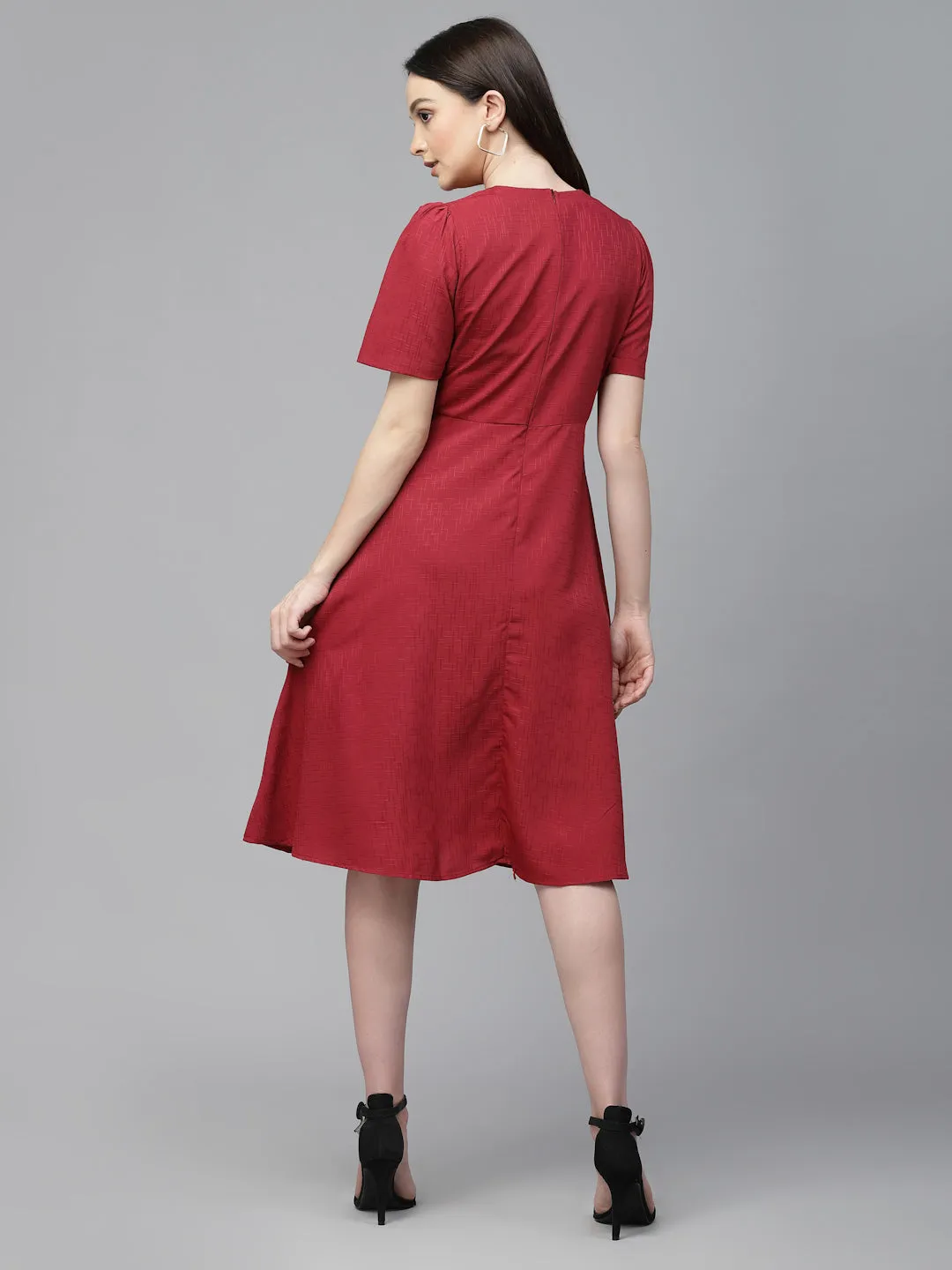 Style Quotient Women Maroon Solid Polyester Regular Smart Casual Dress