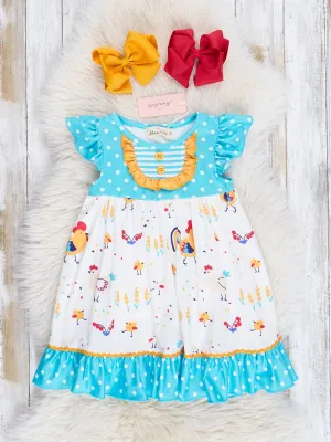 Teal Chicks & Dots Ruffle Dress