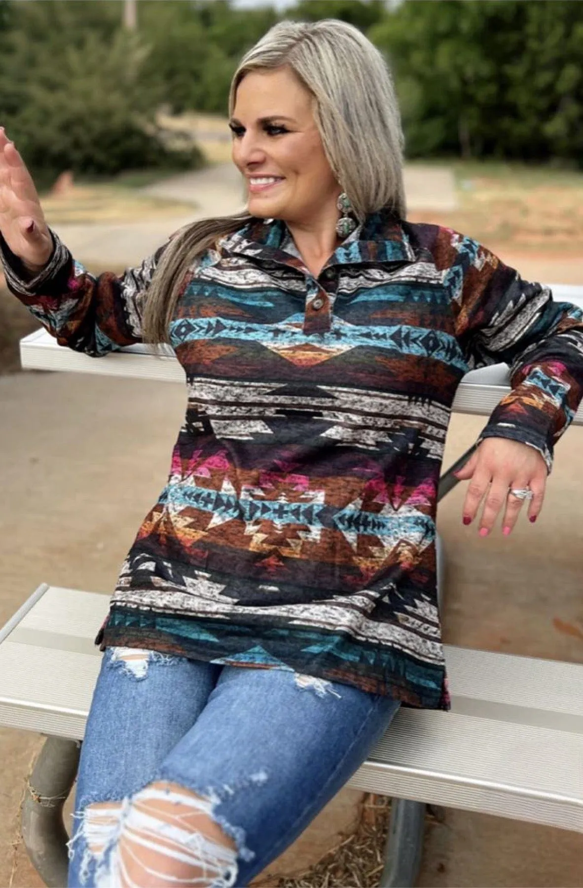The Fall Abilene Aztec Pullover Top