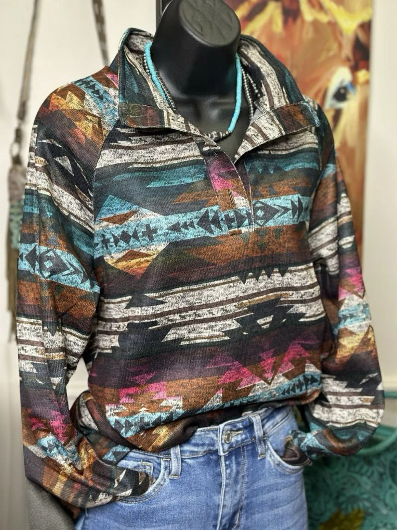 The Fall Abilene Aztec Pullover Top