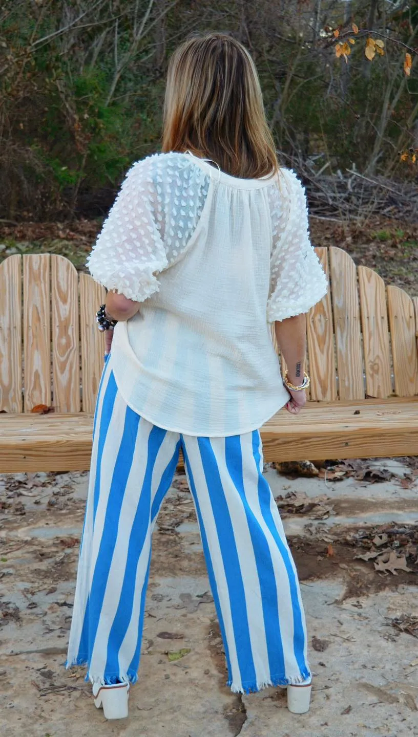 Umgee Striped Pants with Frayed Hem