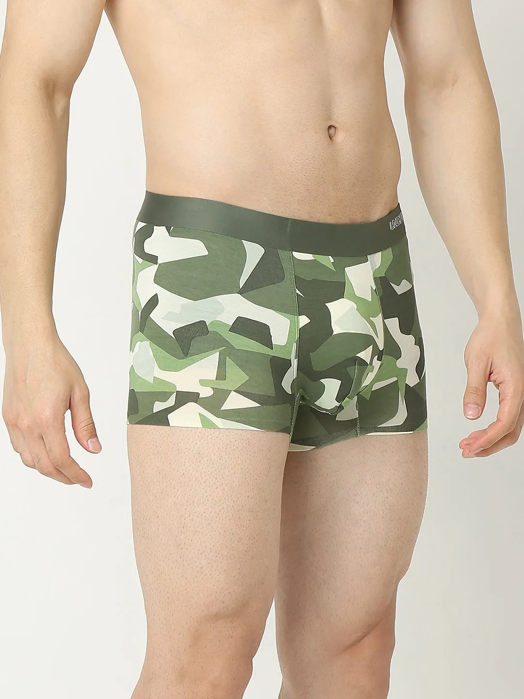 Underjeans By Spykar Men Super Premium Printed Bonded Elastic Olive Trunk