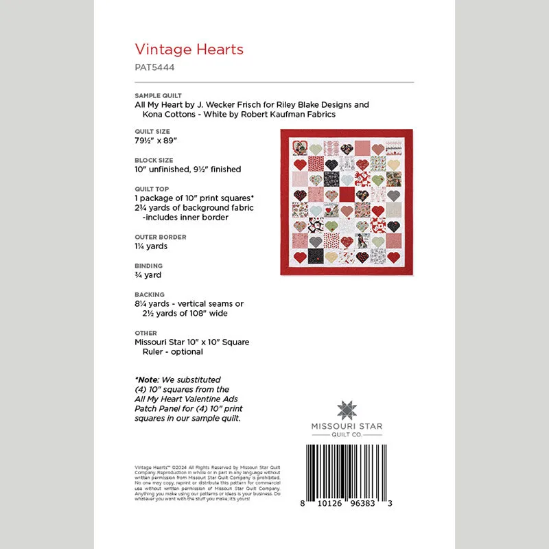 Vintage Hearts Quilt Pattern by Missouri Star