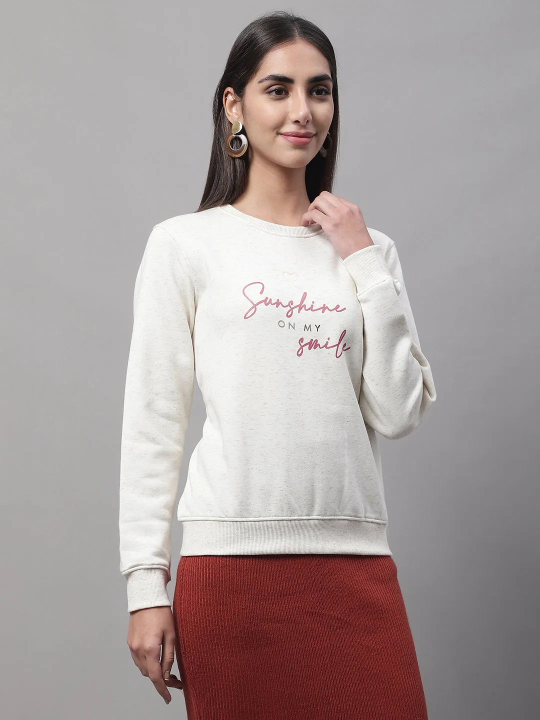 Women Ecru Melange Sweatshirt