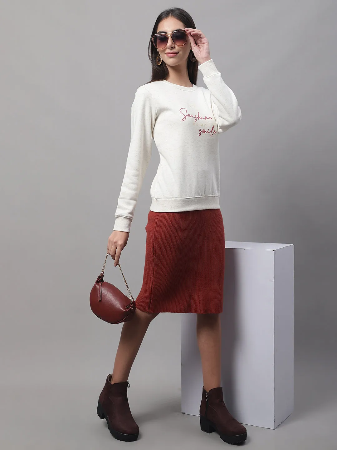 Women Ecru Melange Sweatshirt