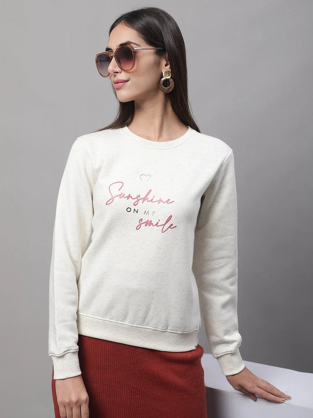 Women Ecru Melange Sweatshirt