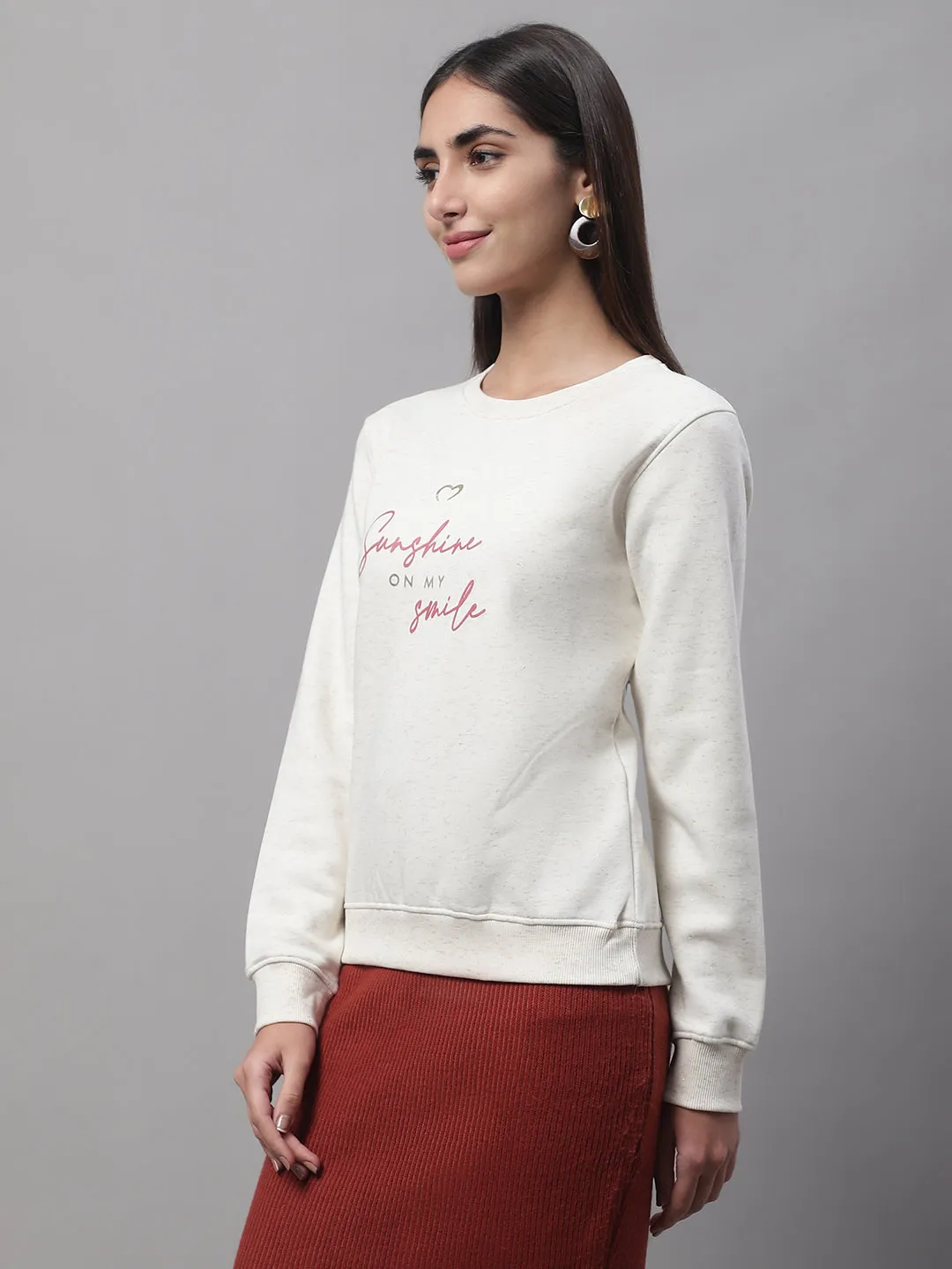 Women Ecru Melange Sweatshirt